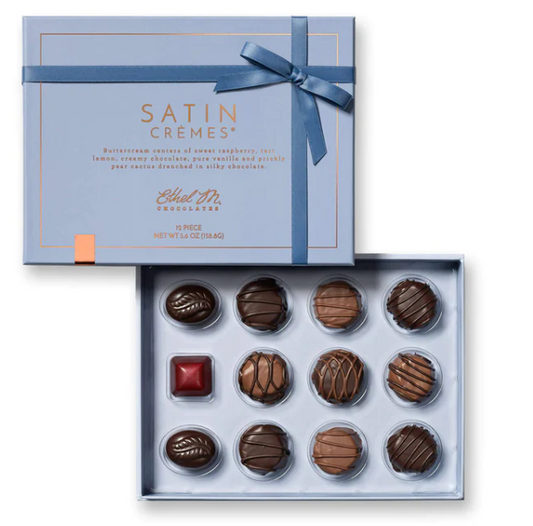 ETHEL M® Chocolates, The Satin Crèmes collection, 12-piece premium chocolate assortment box.