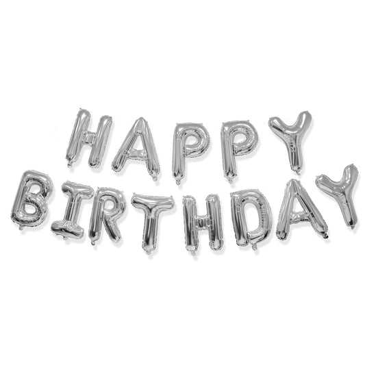Happy Birthday Silver Phrase Balloon Set